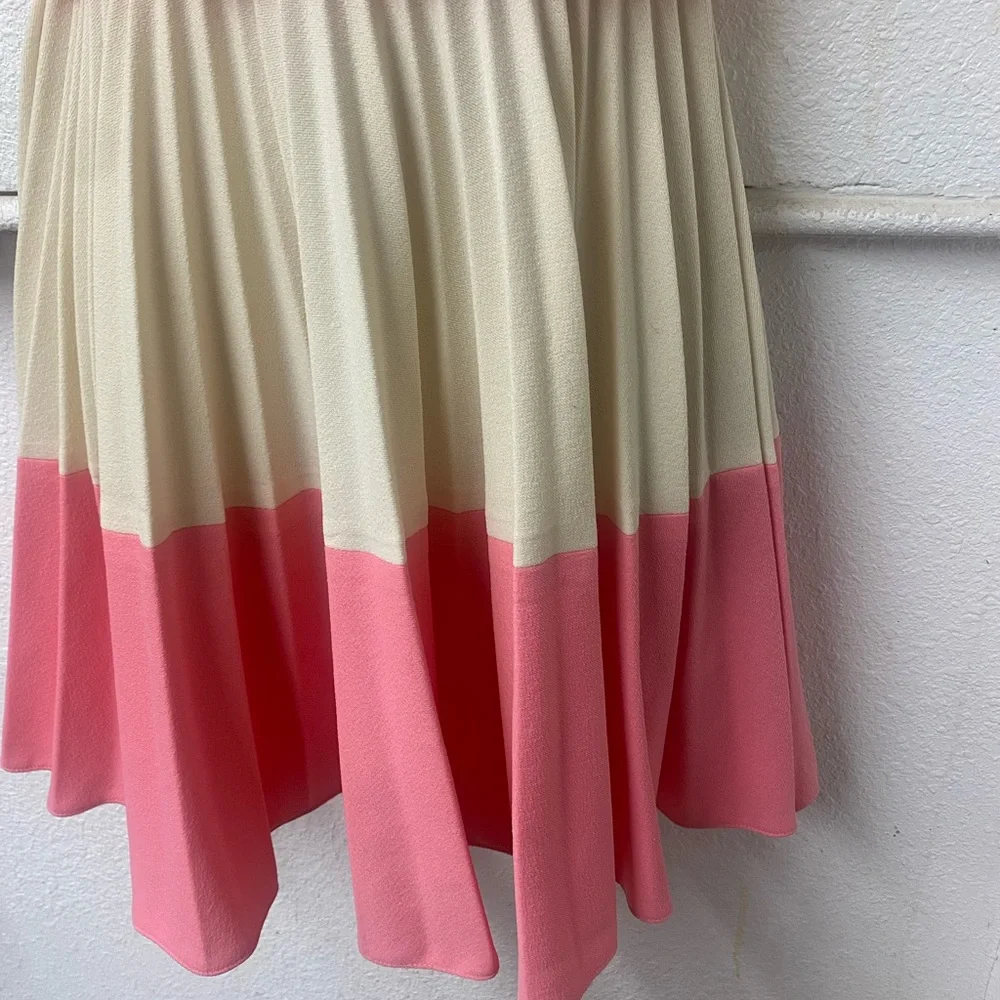 Vintage late 60s- pleated - Pink and Cream Mini Dress - Picture 9 of 11
